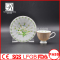 P&T porcelain coffee cups and saucers, colorful decal cups and saucers